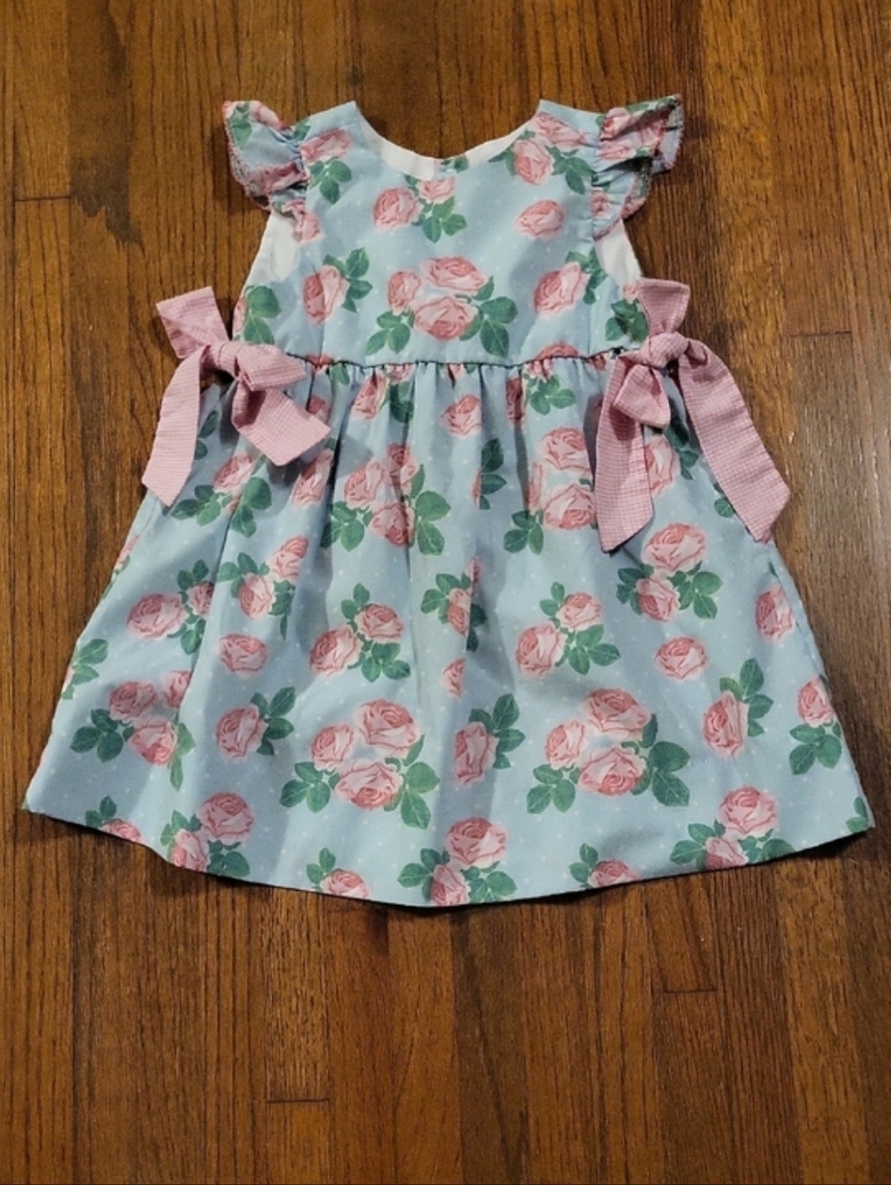 Pink Rose Floral Bow-Accent Girls Formal Dress